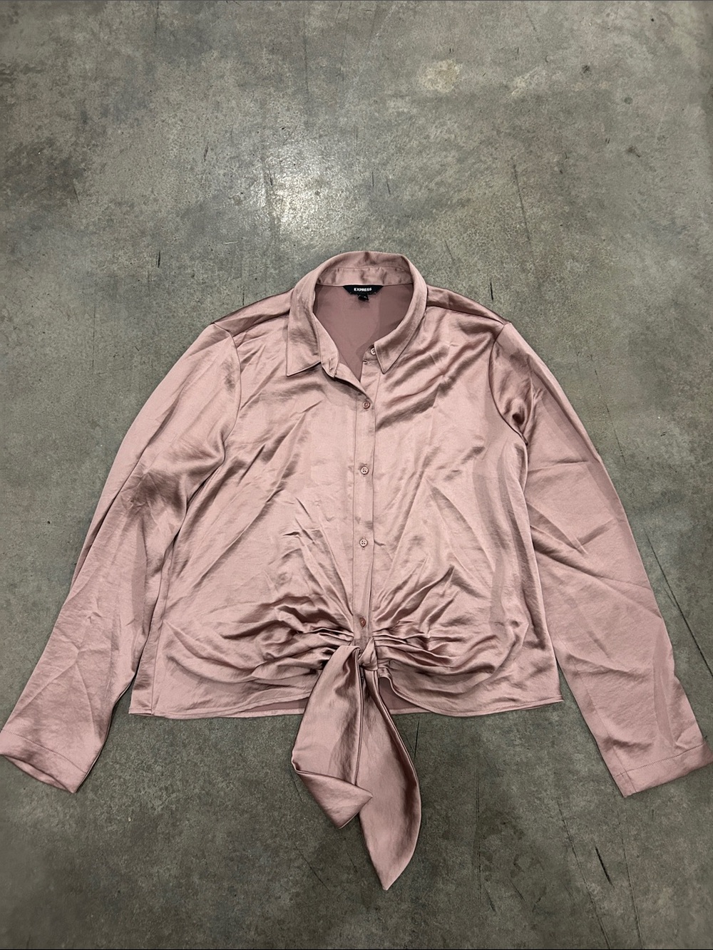 Express Dusty Rose Tie-Front Button-Down Shirt